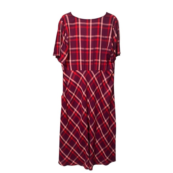 J Jill Burgundy Red Plaid V-Neck Midi Dress 90s Retro Style Size Medium - Picture 3 of 6